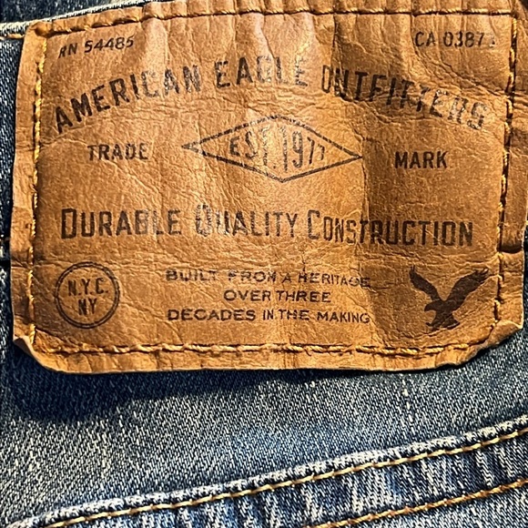 American Eagle Men’s Active Flex Jeans 30x32 Blue Distressed Denim Straight Y2K - Picture 5 of 7